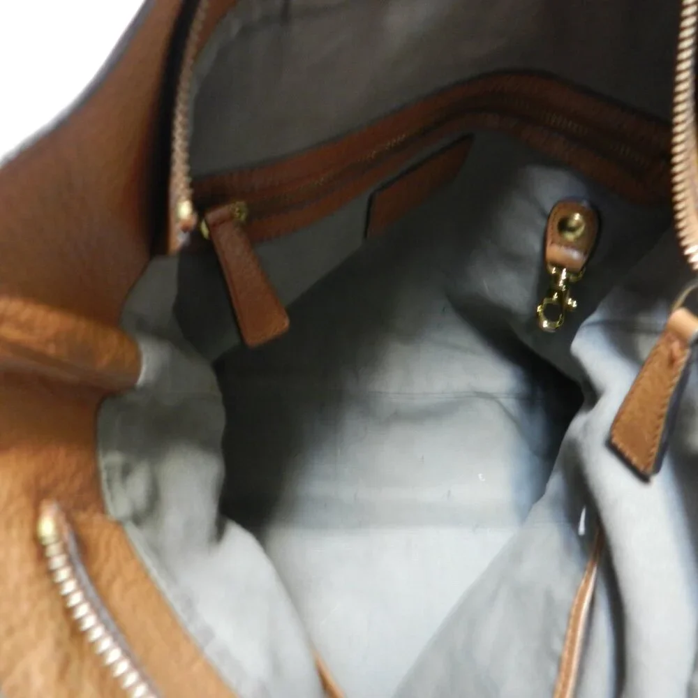 Pure Collection pebbled Leather large hobo bag purse brown zip top Braided Strap